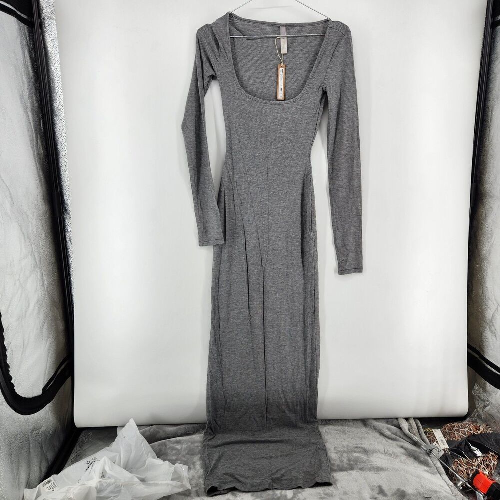 Skims‎ XS Heather Gray Soft Lounge Long Sleeve Dress NWT